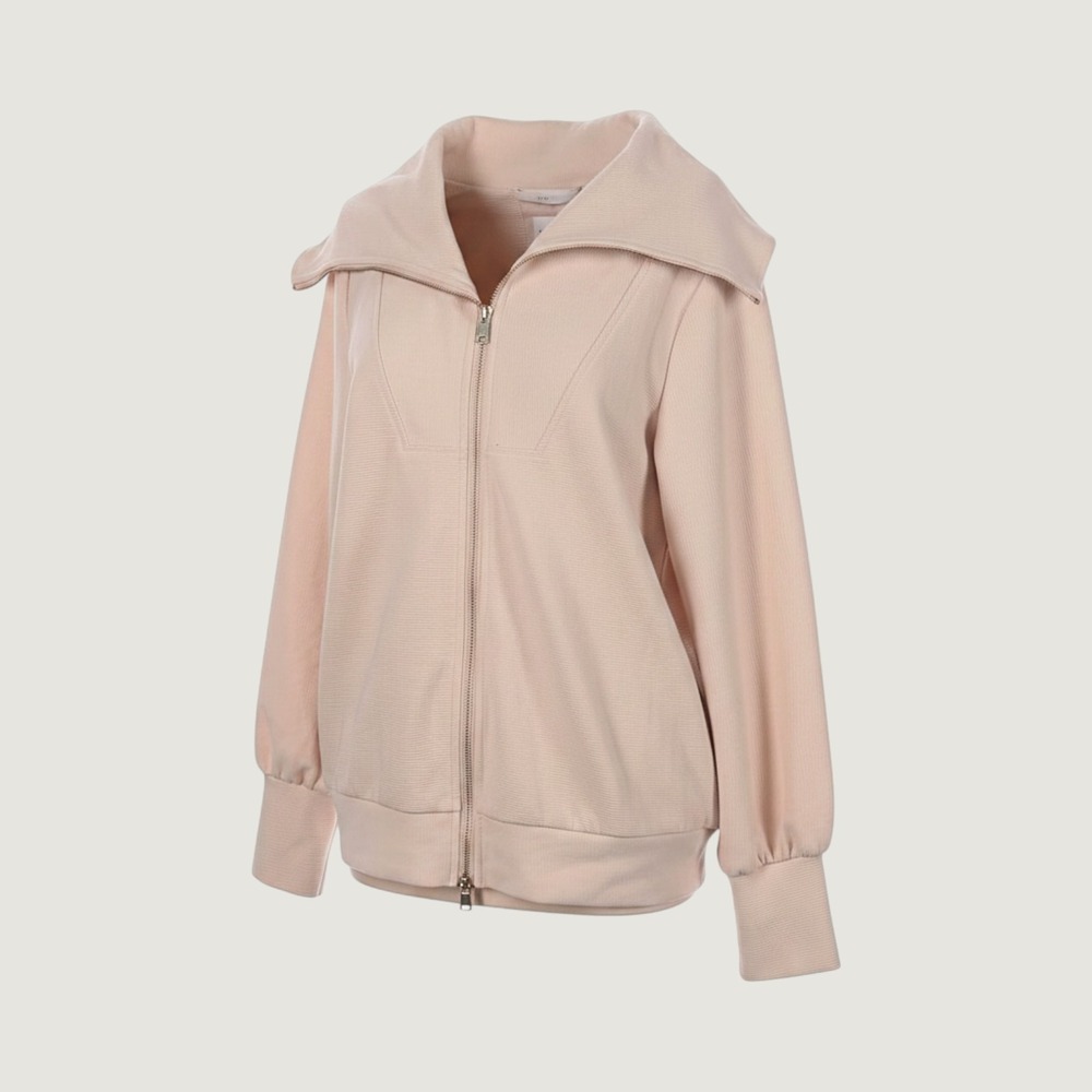 EFAN Women Blush Pink Waffle Knit Oversized Zip Up Sailor Collar Sweatshirt S